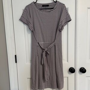 Striped Tie-Waist Midi Dress in Black and White